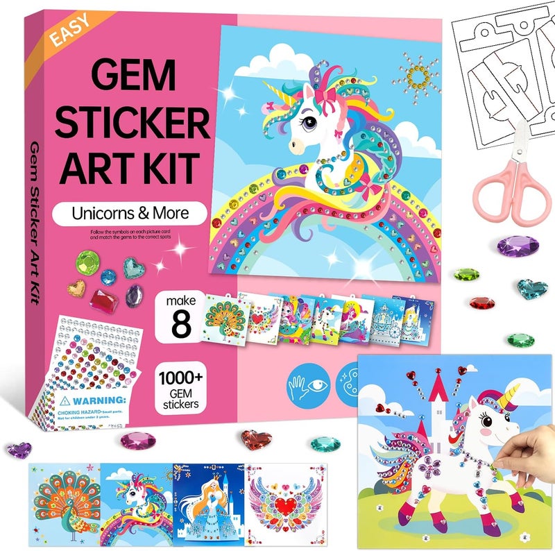 Marlrin Unicorn & Princess Diamond Art Kit for Kids Ages 3-8,Easy Arts and Crafts with 1000+ Gem Stickers,Gem Art Christmas Birthday Gift for Girls 4-7 - Image 1